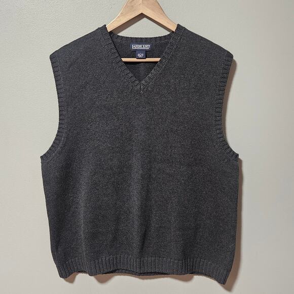 Lands' End Sweater Vest Mens L Gray Cotton Knit V Neck Pullover Preppy Old Money - Picture 1 of 7